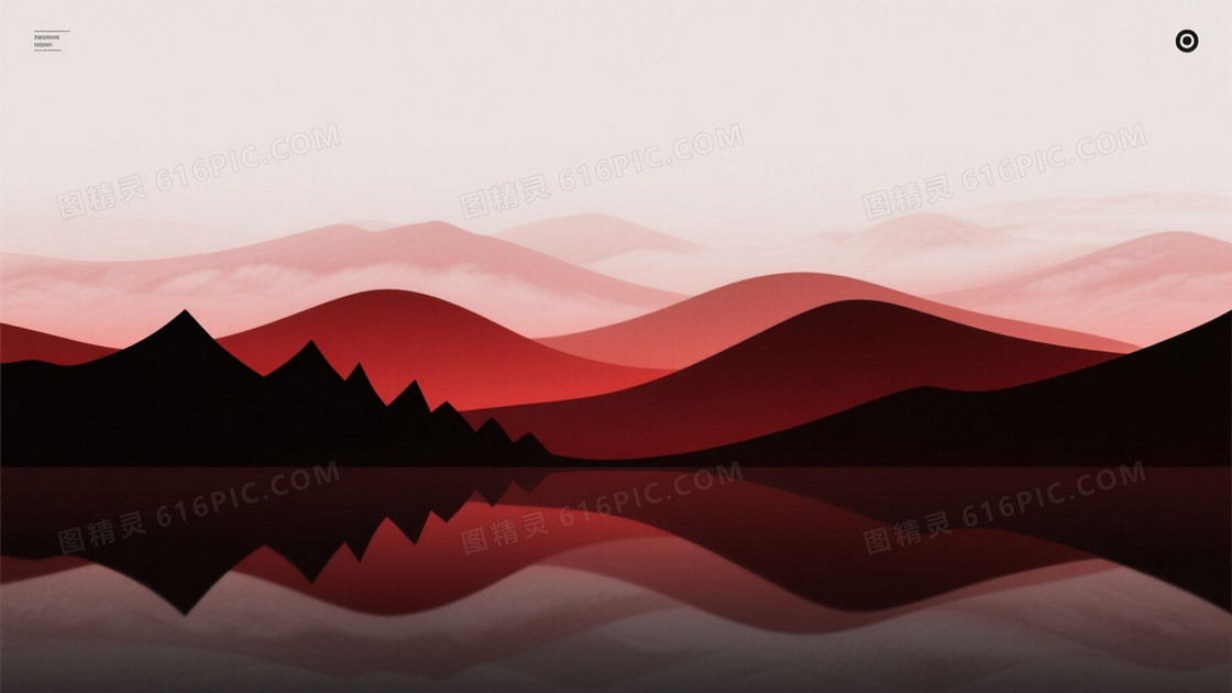 深红渐变抽象山水背景