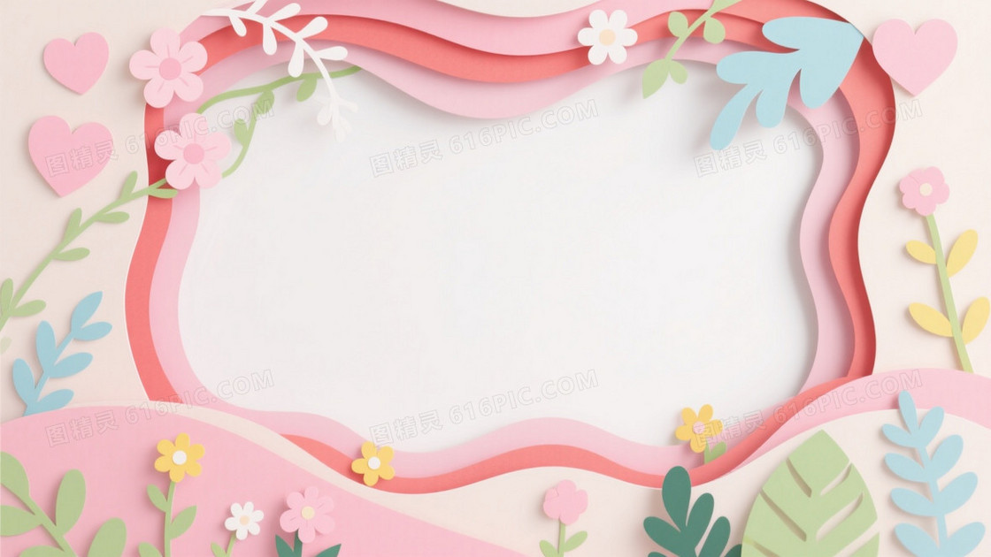 柔粉纸艺春日花园背景