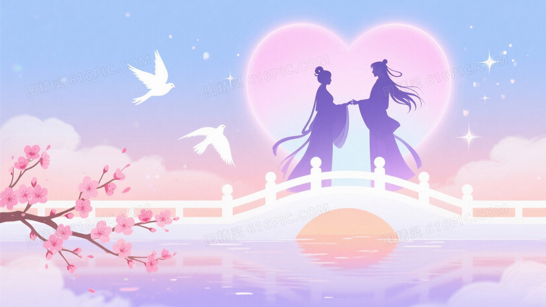 粉蓝渐变梦幻古风人物背景