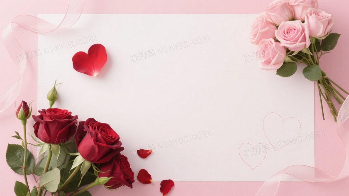 柔粉浪漫花卉边框背景