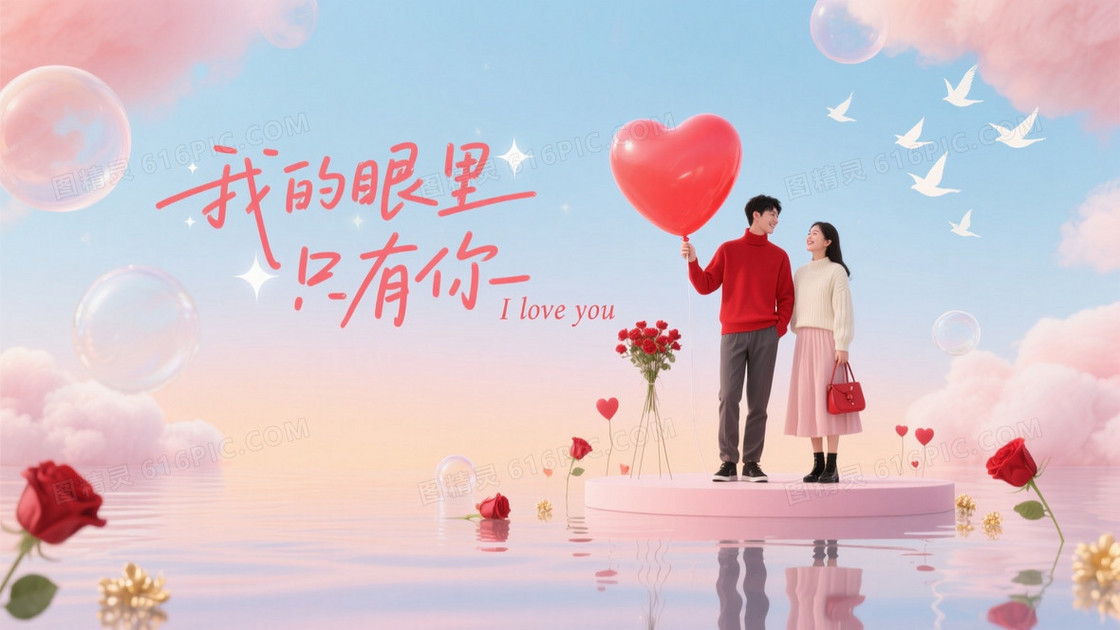 柔粉蓝橙渐变云朵情侣背景