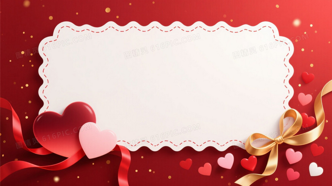 深红喜庆波浪边框爱心背景