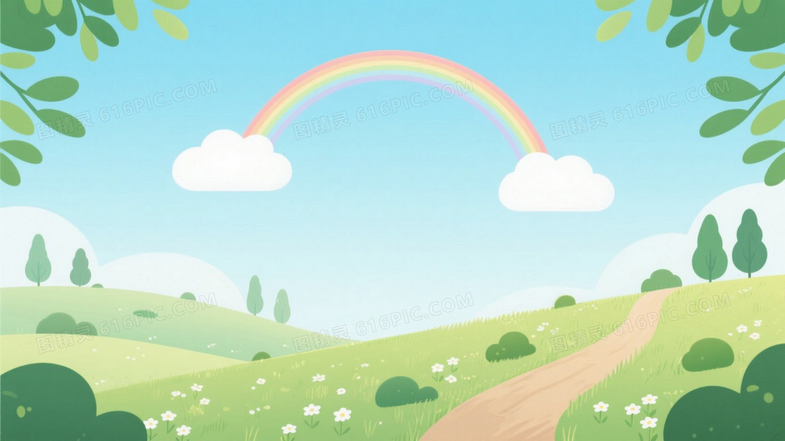 浅蓝薄荷绿清新插画背景