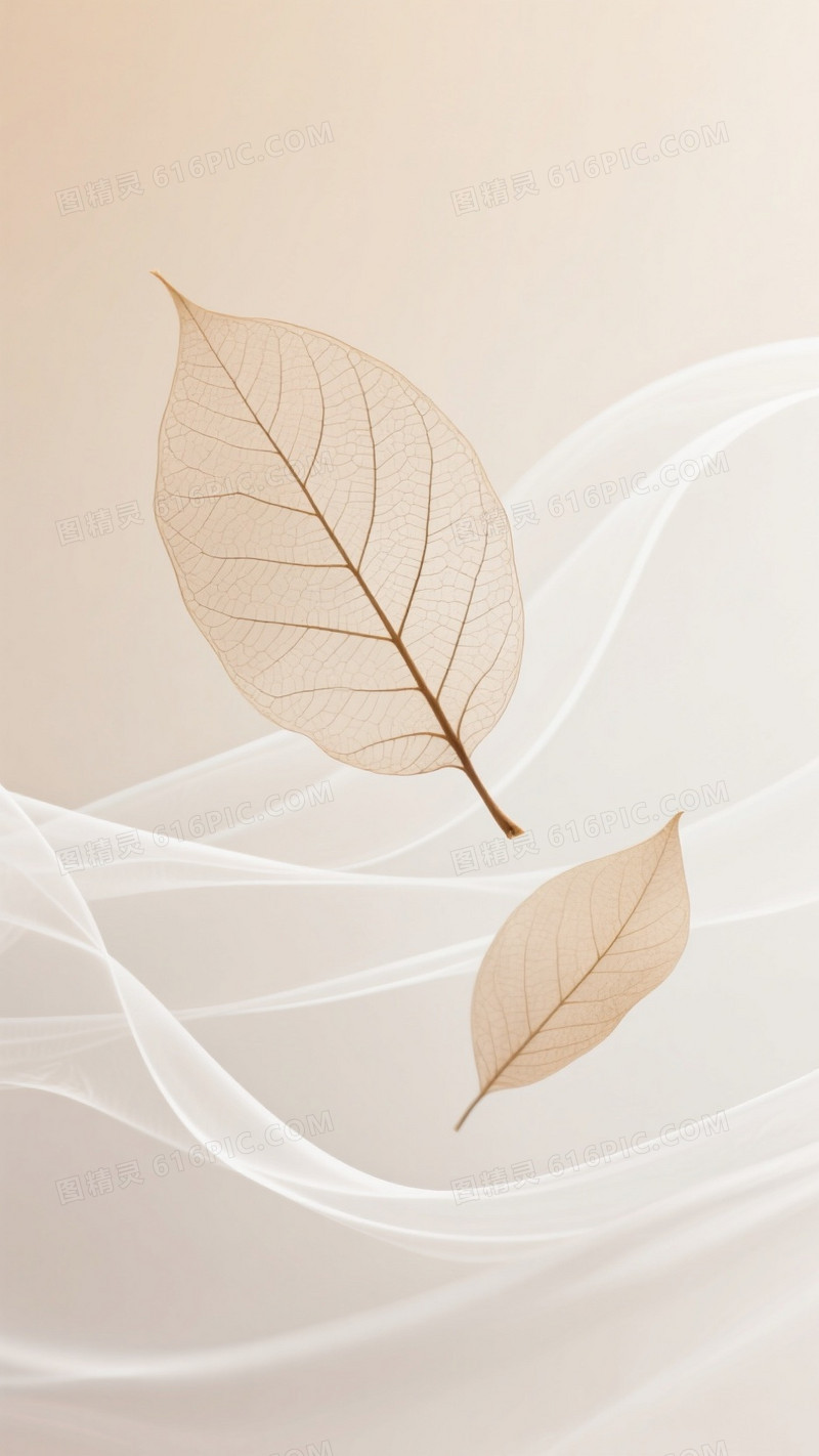 米白浅杏渐变枯叶背景