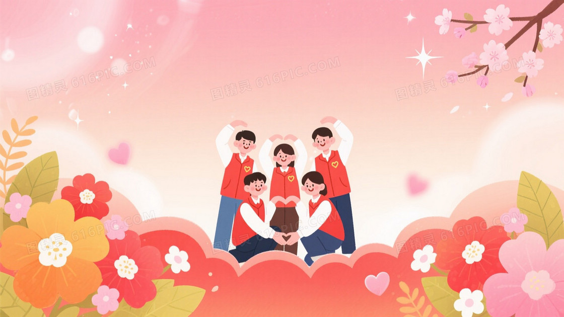 粉橙渐变光晕手绘花卉背景