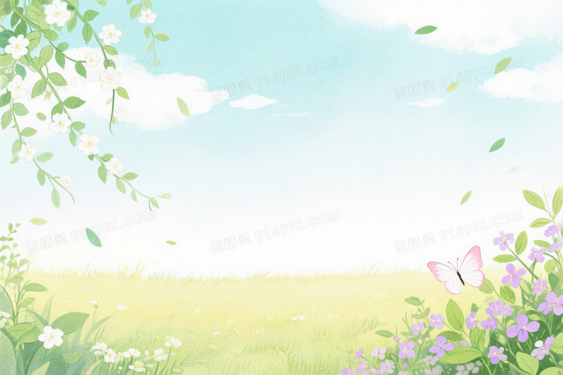 淡青浅黄绿手绘春日背景