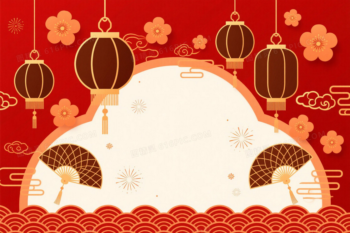 深红金橙中国风纹样背景