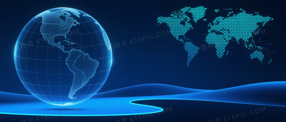 深蓝渐变线框地球科技背景