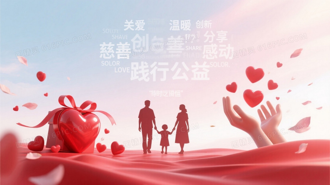 浅蓝粉红渐变绸缎爱心背景