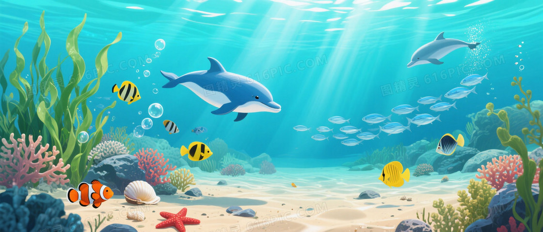 蓝绿通透水下梦幻写实背景