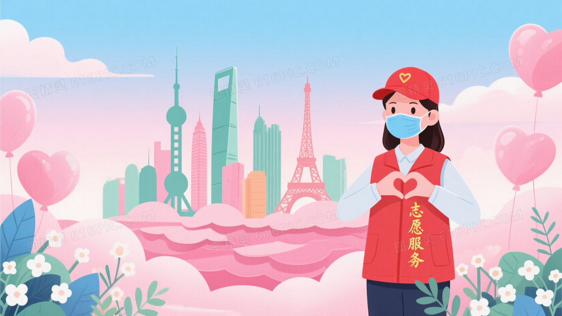 粉蓝渐变梦幻剪纸城市背景