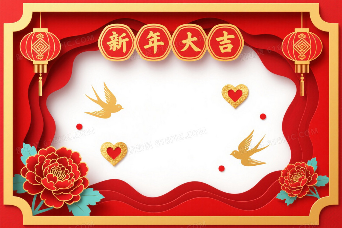 中国红鎏金剪纸贺岁背景