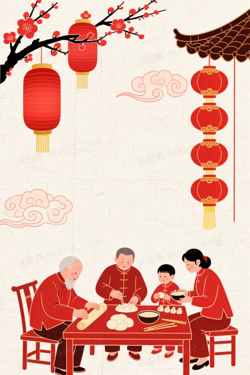 米白宣纸红金剪纸线描背景