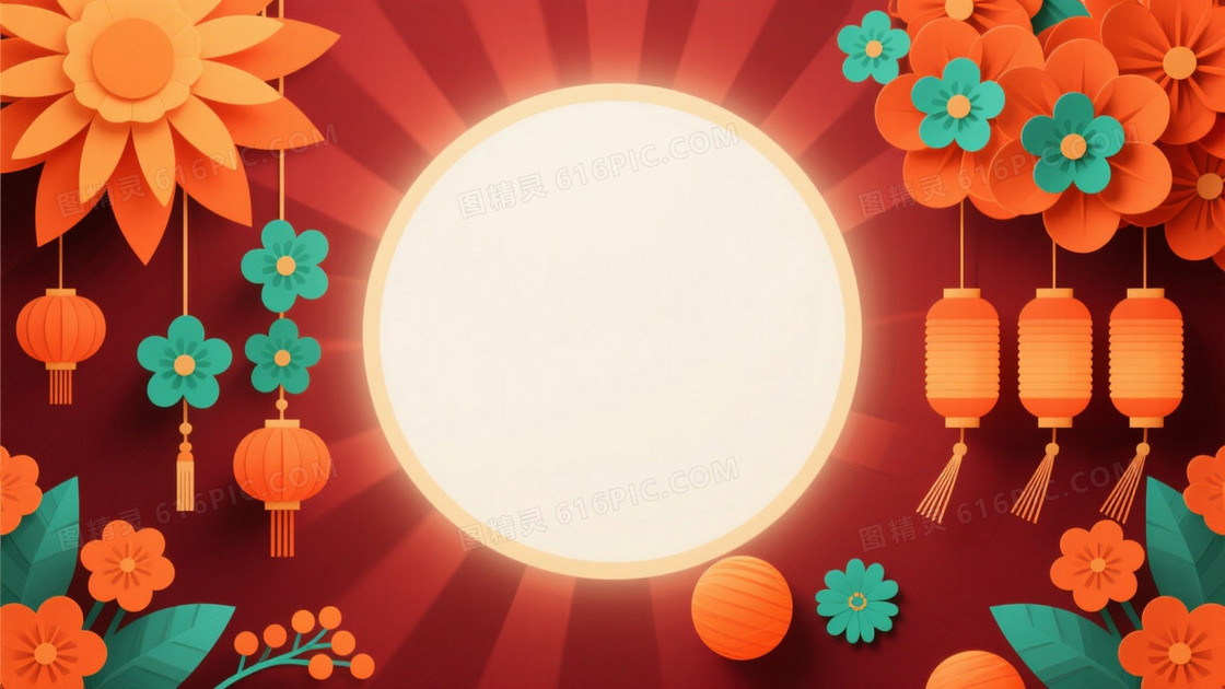 深红渐变纸艺花饰背景