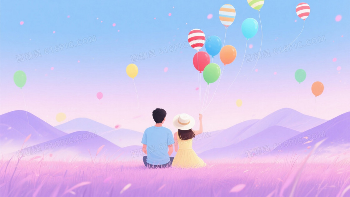 浅蓝淡紫渐变光斑气球背景