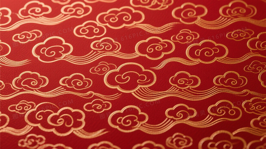 深红金线祥云波浪背景