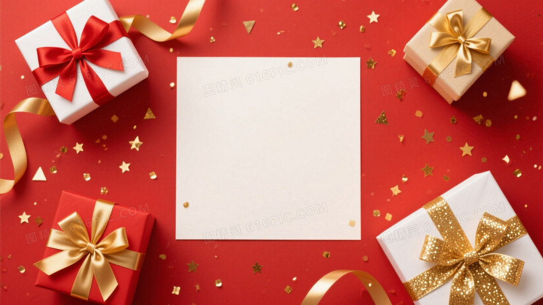 红金节日礼盒亮片背景