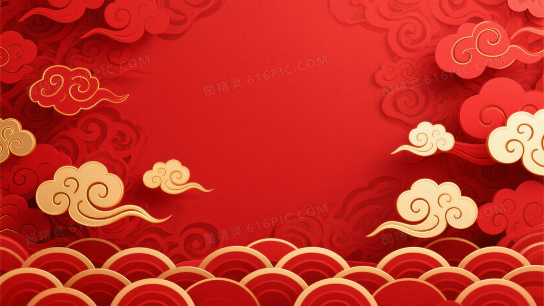 正红祥云金线浮雕背景