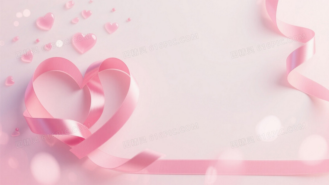 柔粉梦幻丝带心形背景