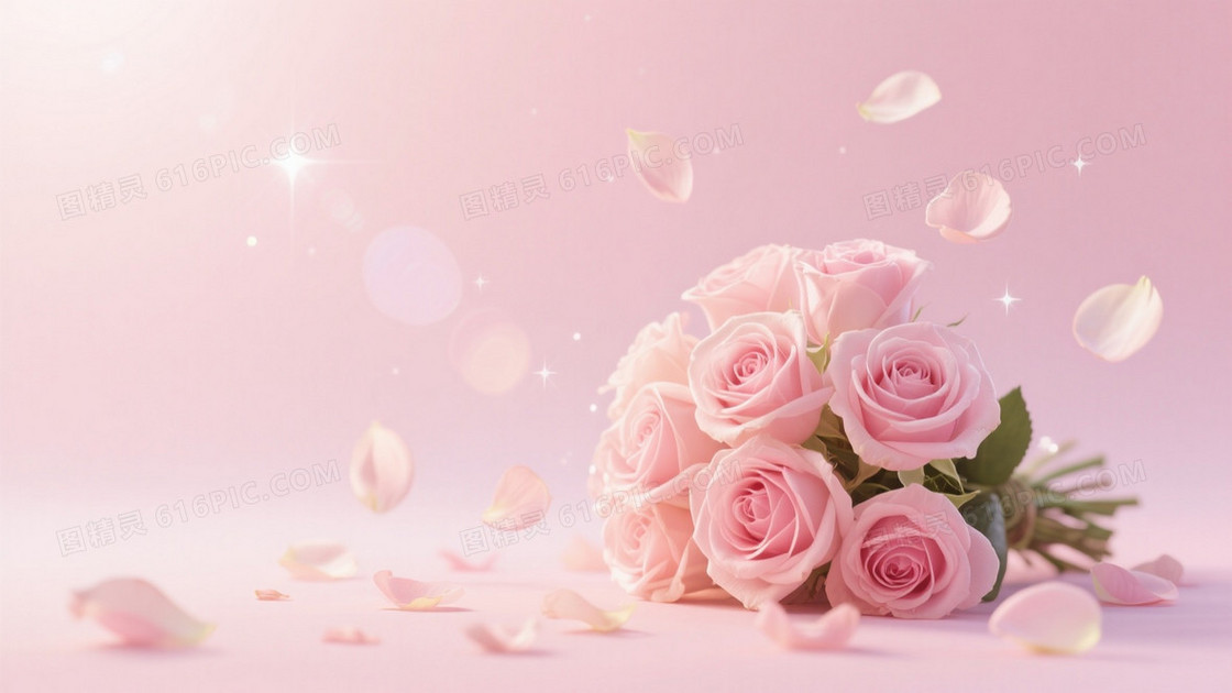 柔粉梦幻玫瑰花束背景