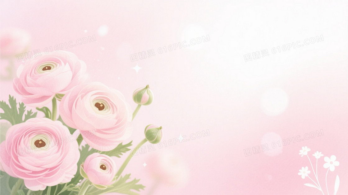 柔粉梦幻洋牡丹水彩背景