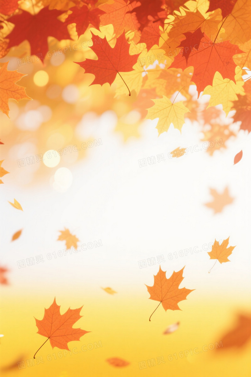 暖调渐变枫叶飘落背景