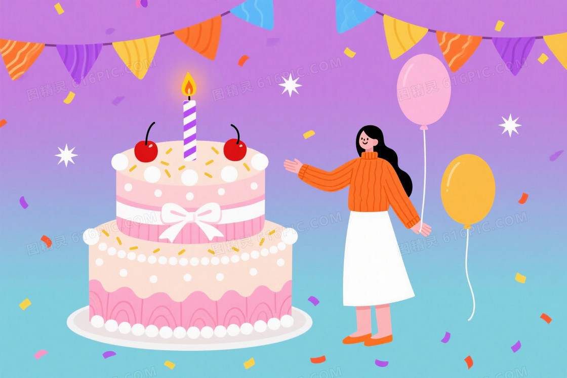 粉紫渐变三角旗蛋糕背景