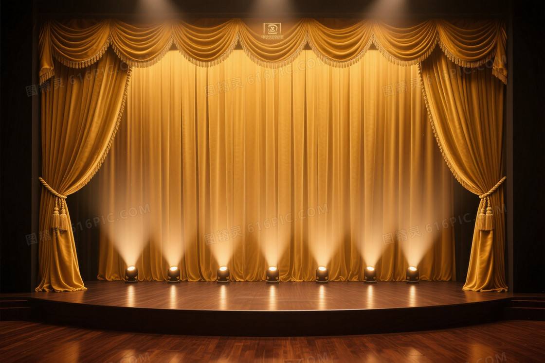 金黄丝绒剧院幕布背景