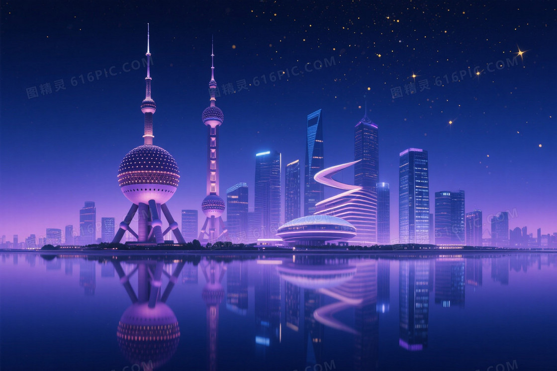 深紫蓝紫渐变未来城市背景