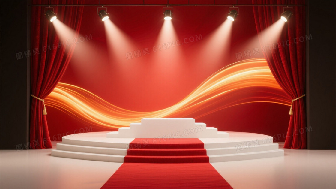 红丝绒幕布聚光领奖台背景