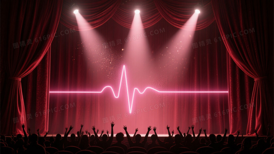 深红丝绒幕布聚光灯背景