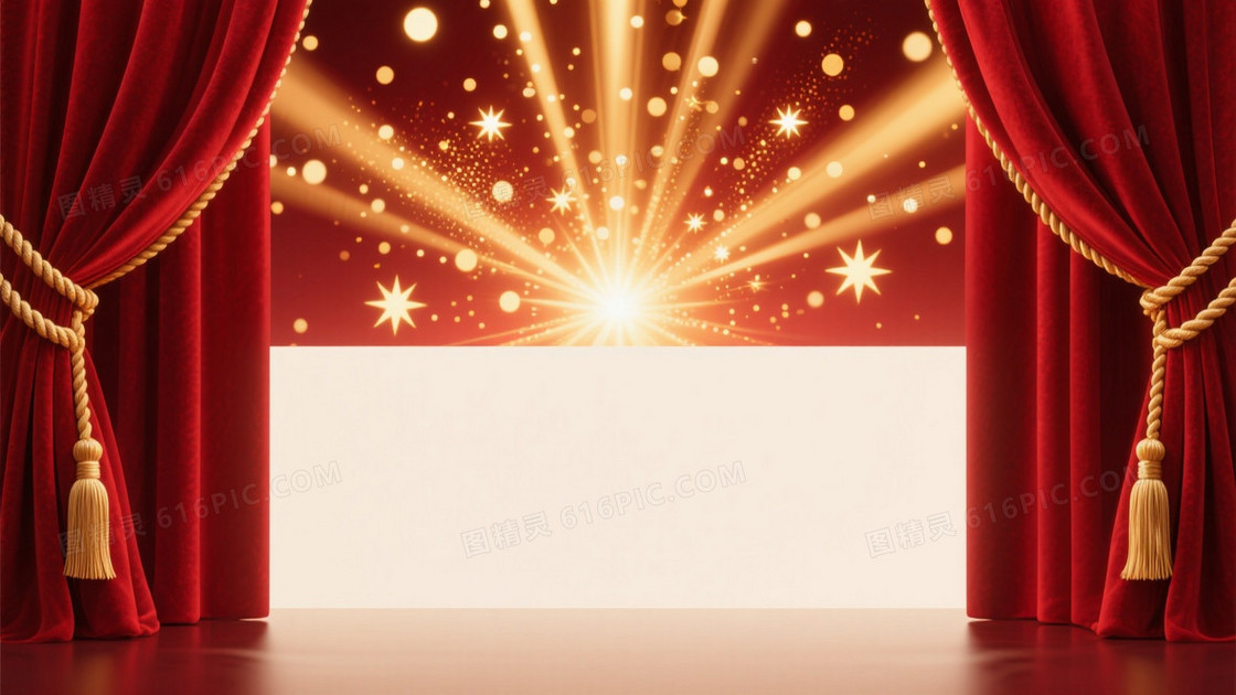 深红丝绒金光星芒背景