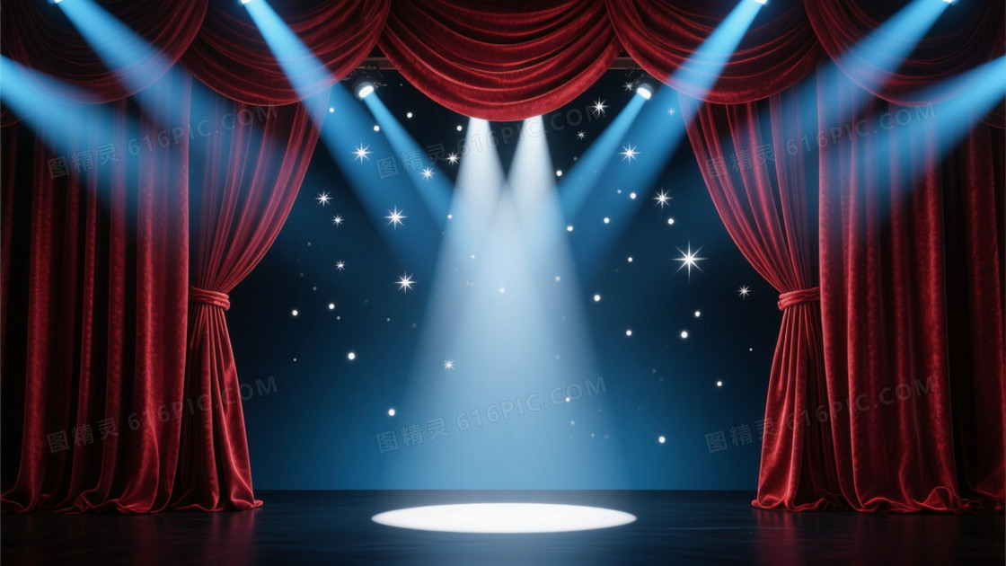 深红丝绒帷幕聚光舞台背景