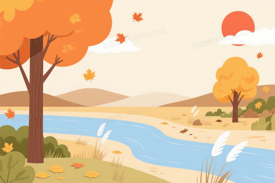 暖调扁平插画秋景背景