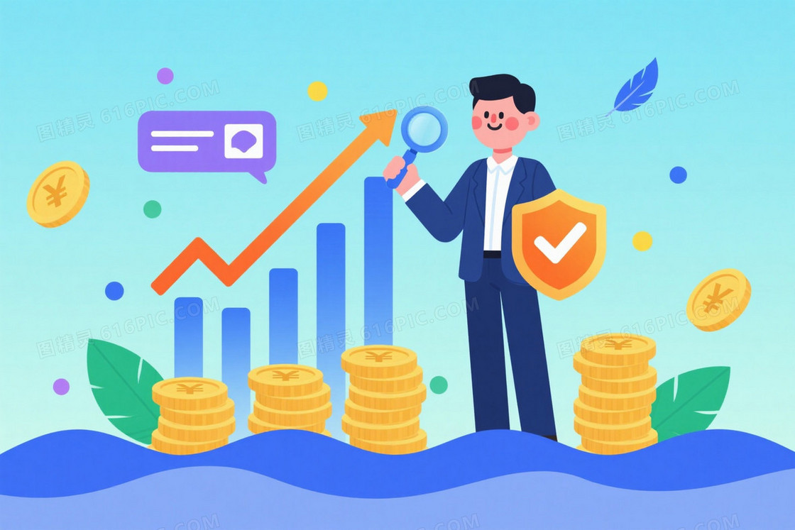 浅青扁平金融插画背景