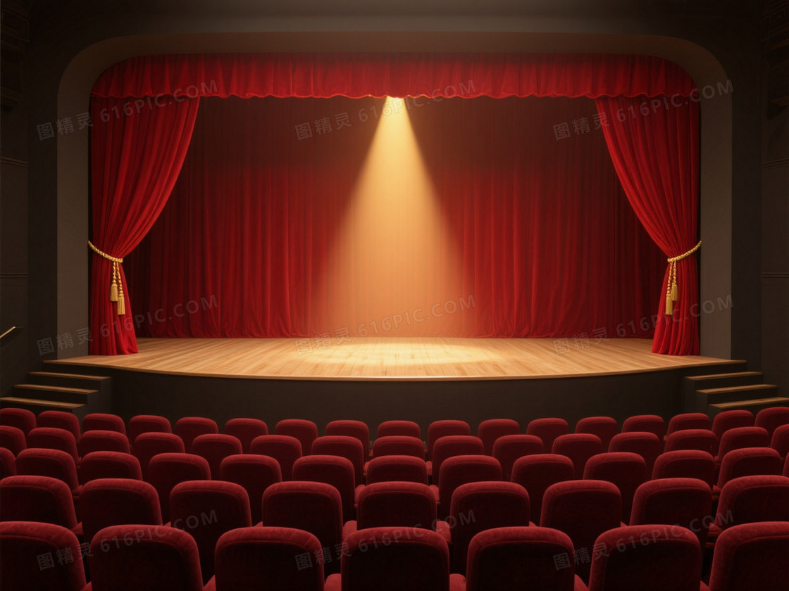 深红天鹅绒幕布舞台背景