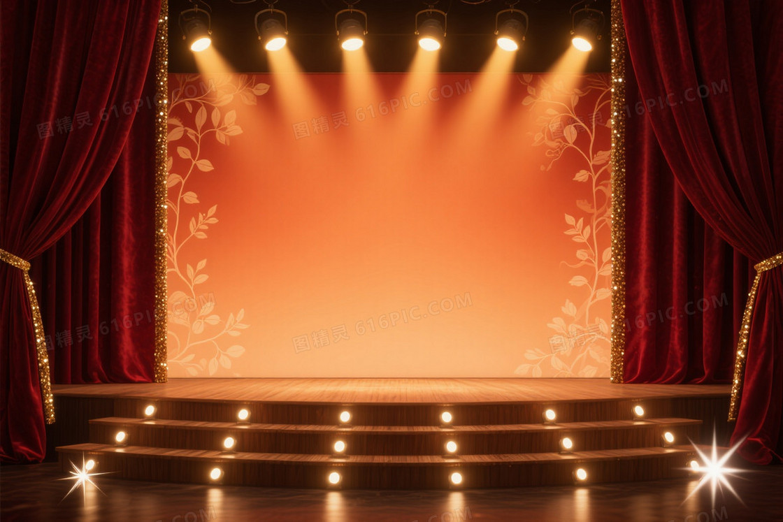 深红丝绒金饰藤蔓花卉背景