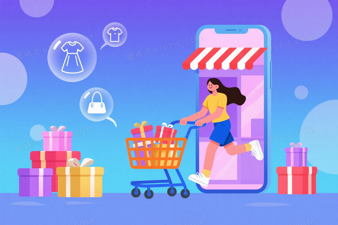 蓝紫渐变梦幻电商购物背景