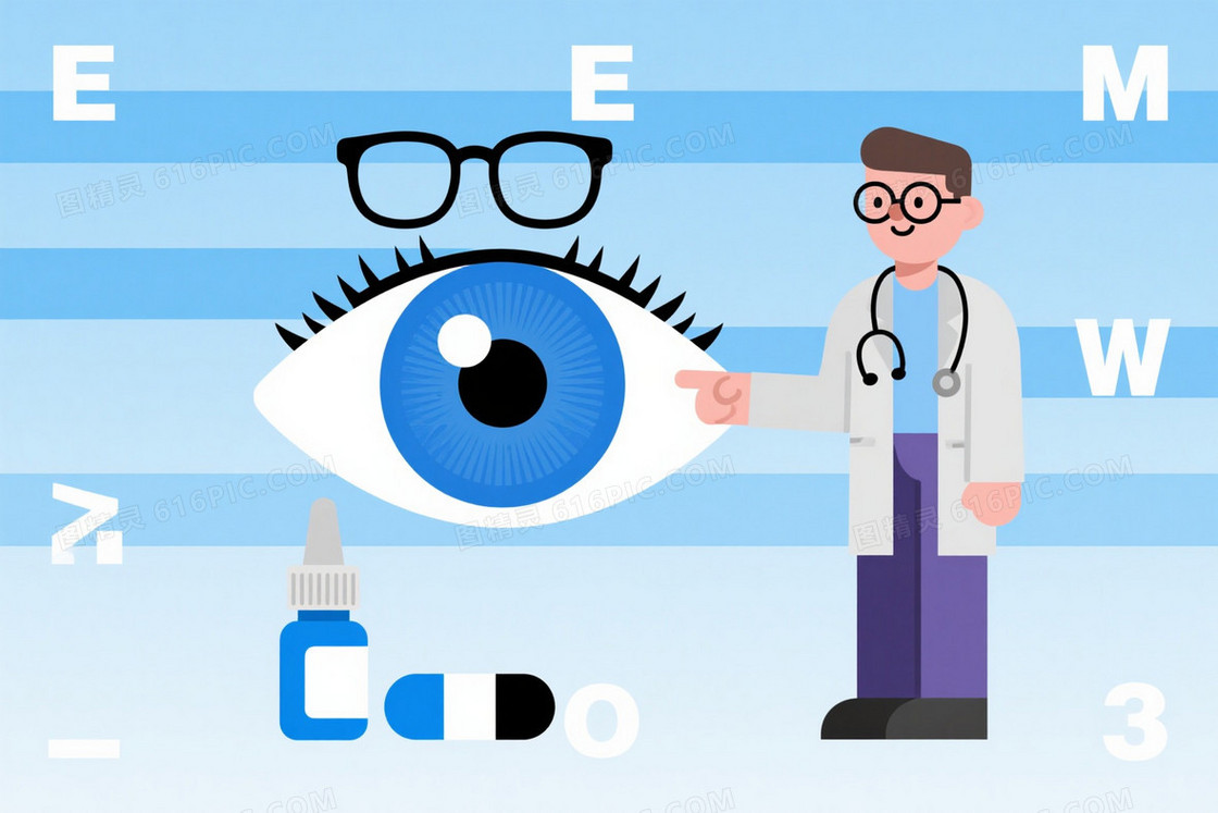 浅蓝渐变扁平眼科插画背景