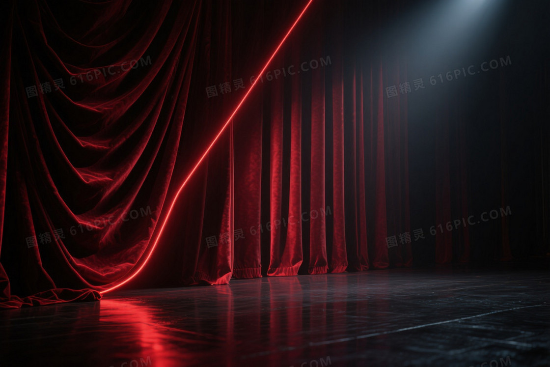 深红丝绒幕布戏剧光影背景