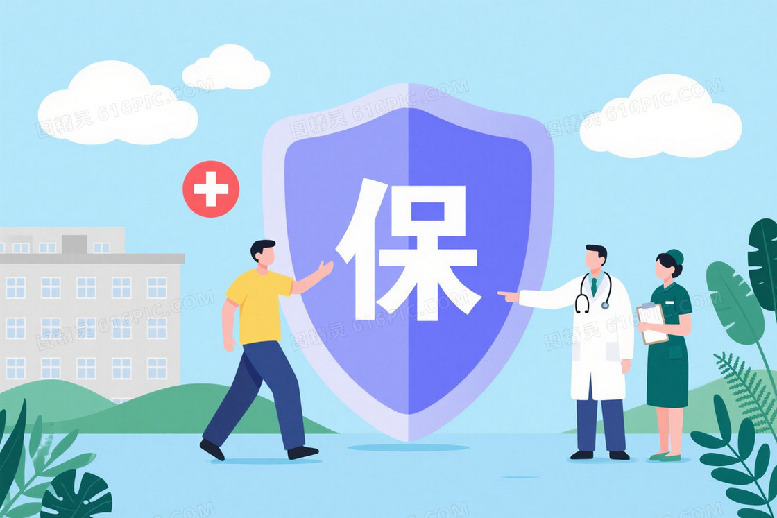 浅青蓝扁平插画医疗保障背景