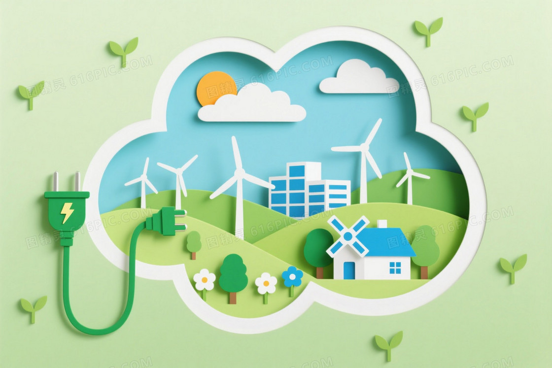 浅绿渐变纸艺剪影生态背景