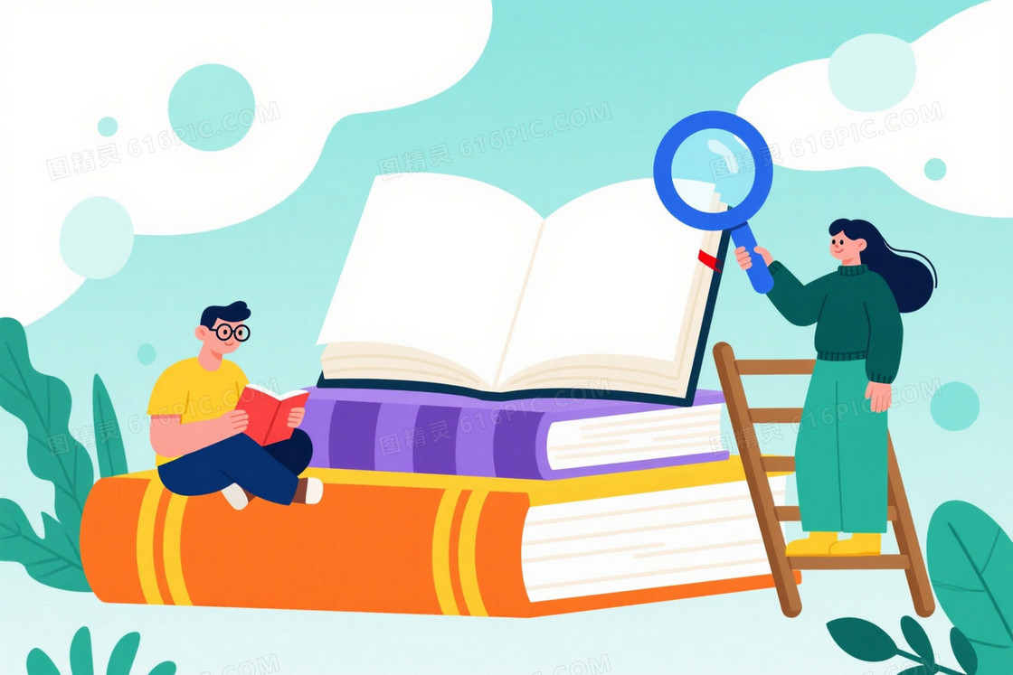 浅青白云书籍插画背景