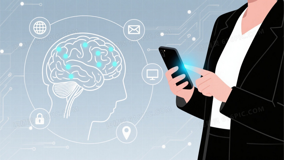 浅灰蓝网格电路人脑商务背景