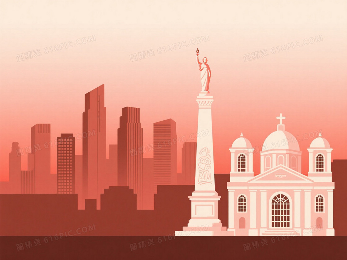 暖调渐变城市剪影背景