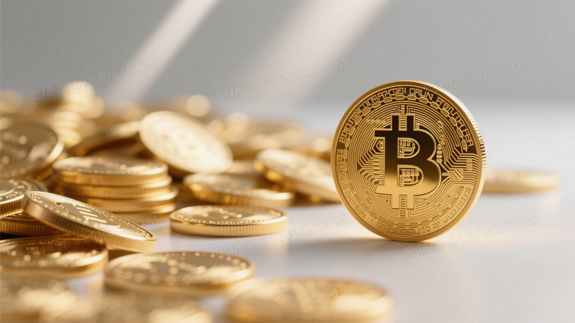金色比特币硬币科技感背景