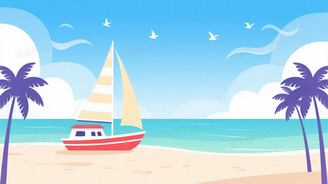 蓝白清新热带海滨风景背景