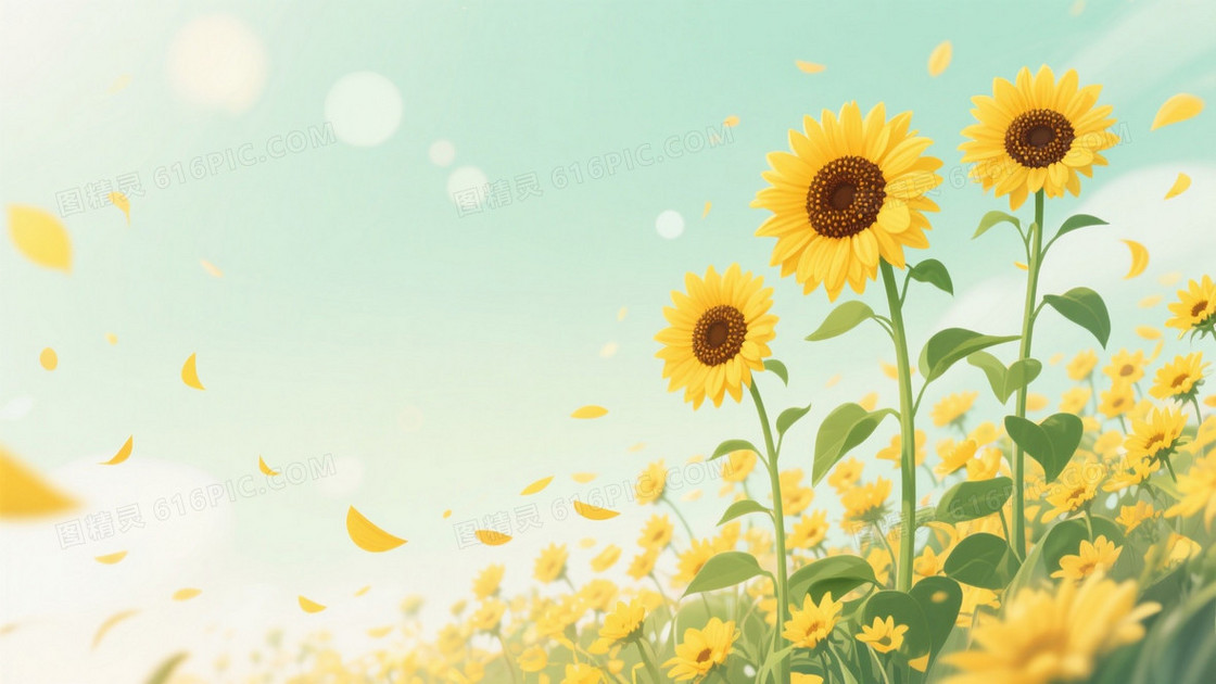 浅绿渐变光斑向日葵背景