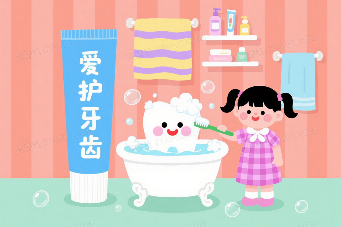 粉橙竖条浅绿地面插画背景