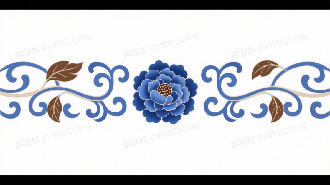 蓝白青花瓷牡丹卷草背景